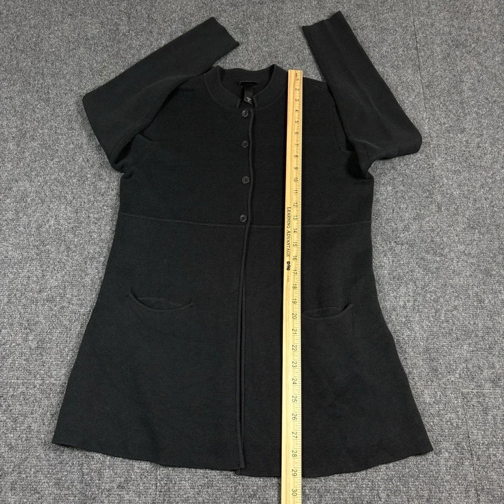 Eileen Fisher Black‎ Half Button Mandarin Collar Silk Blend Cardigan Size PS